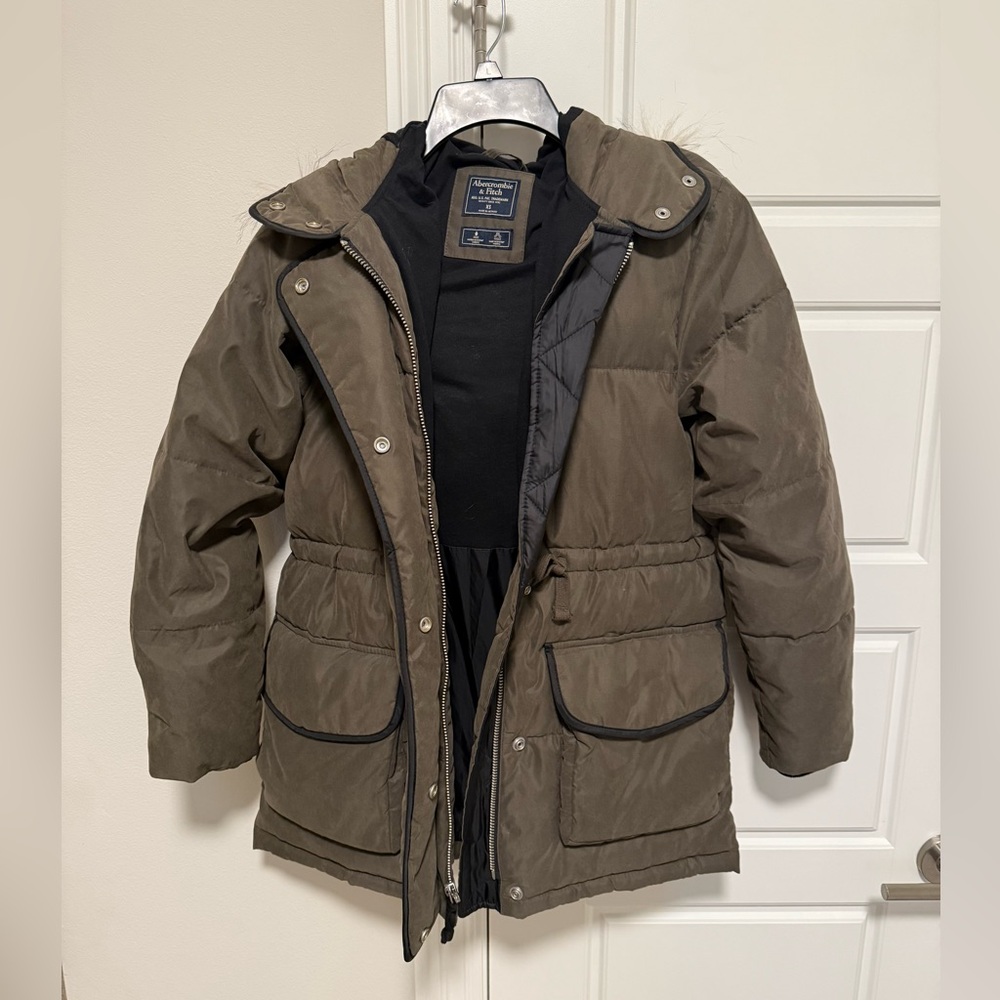 Abercrombie Fur Hood Puff Jacket Green XS